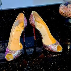 Louboutin Rainbow Glitter Peep Toe Heel